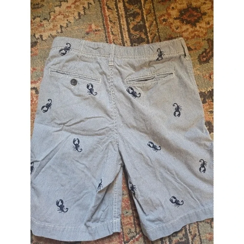 Gap Kids Boys Blue White Seersucker Scorpion Embroidered Shorts Size 10‎ Regular